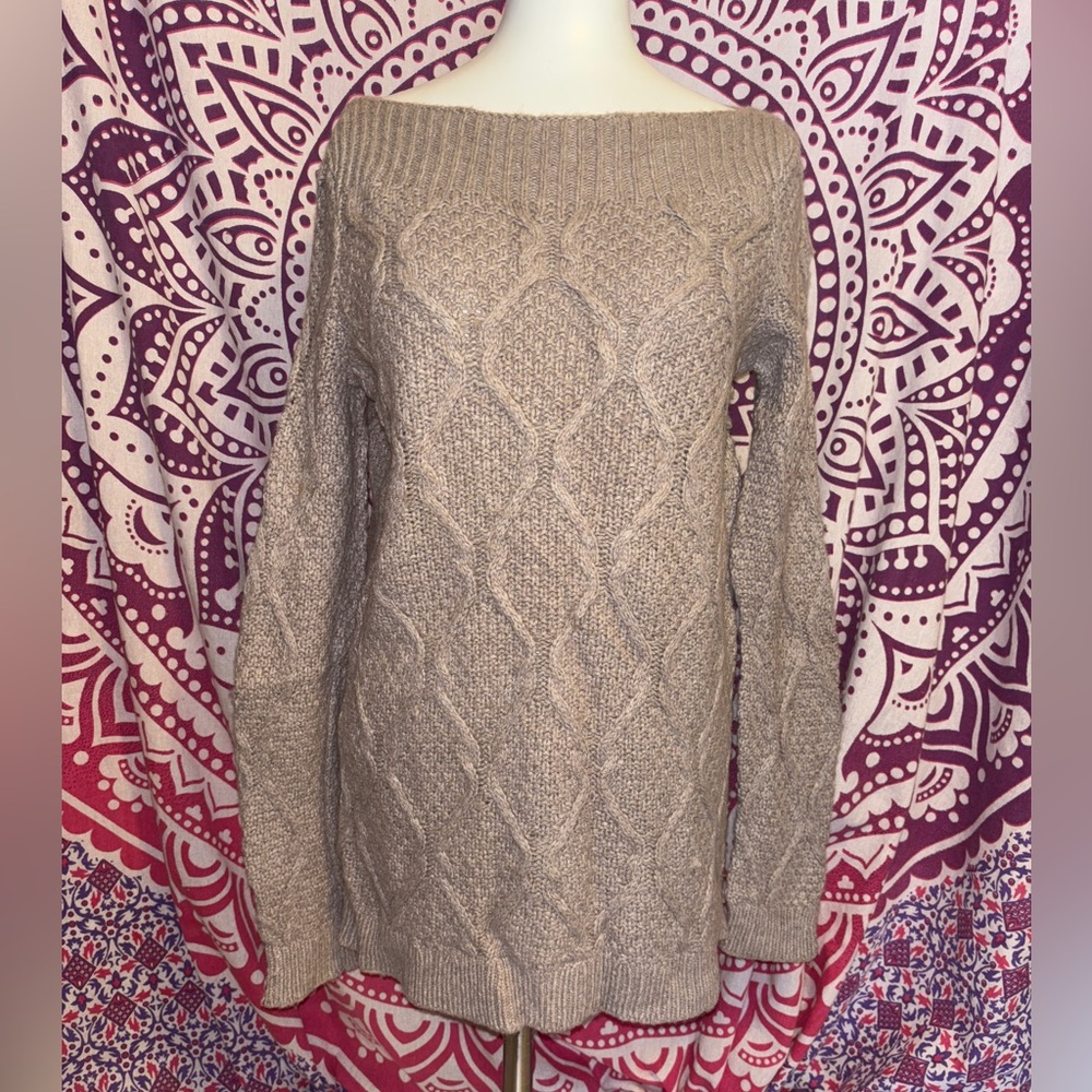 Ann Taylor Loft Long Gray Boatneck Wool Knit Sweater Women’s Size Medium